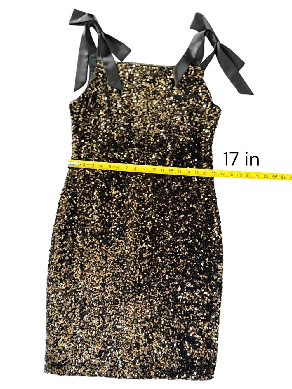 Karl Lagerfeld Paris Women's Sequin Mini Dress Black Gold Tie Strap Sz 12 NWT - Picture 7 of 12